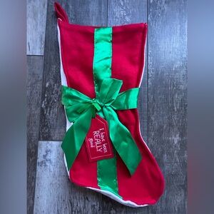 Pretty Red Christmas Stocking with Green Bow & red ‘I have been REALLY good’ tag